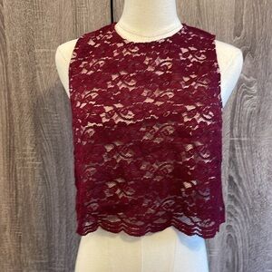 BABATON Aritzia Cute Burgundy Lace Crop Top. Size 2